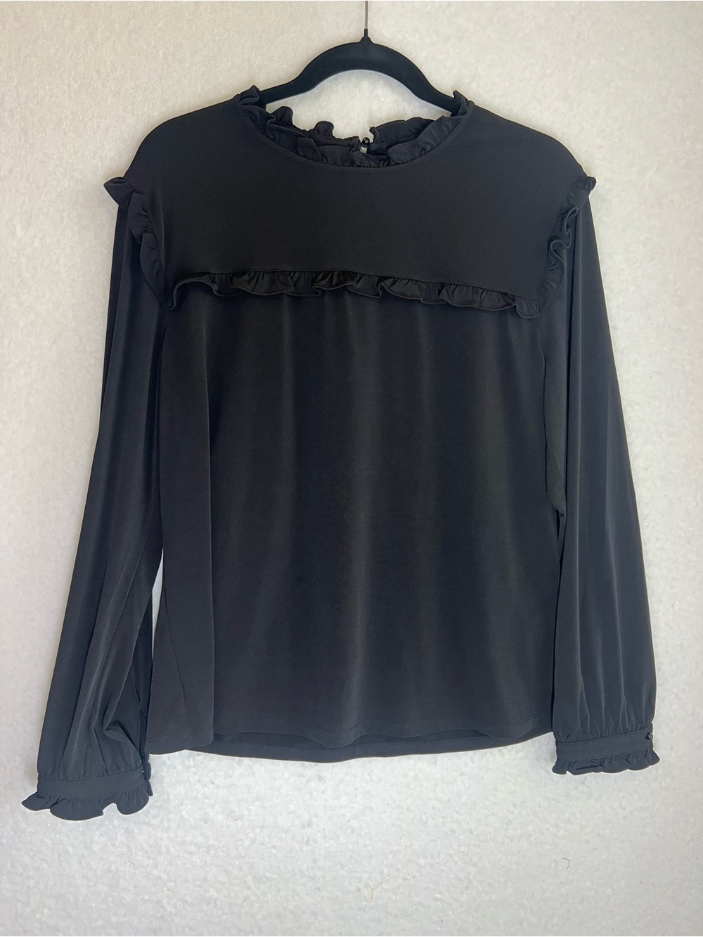 Karl Lagerfeld Women's Black Ruffle-Trim Blouse